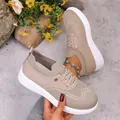 Ademende beige flyknit slip-on loafers voor dames met lichte zolen - 36 / Khaki