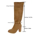 Stivali alti in camoscio marrone con misure di altezza tacco e larghezza gambale - 36 / Kaki