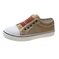 Khaki women's casual canvas slip-on shoes with a colorful striped elastic band and white sole - 35 / Apricot