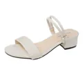 Elegantes sandalias beige de tacón bajo con dos formas de uso y tiras para mujer - 34 / Blanco Roto