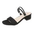 Elegantes sandalias de ante negro con tacón bajo de bloque y correas de doble uso - 34 / Negro