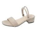 Elegante sandalia beige de mujer con tacón bajo y diseño de correa versátil - 34 / Albaricoque