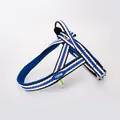 Blue and white striped dog harness with breathable mesh and reflective safety detail - S (Harness Only) / Creamy Blue