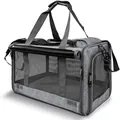 Detailed side view of breathable gray mesh pet carrier for cats and small dogs. - 46*30*30cm / Gray
