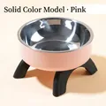Elevated pink pet bowl with detachable stainless steel liner for cats and dogs - Solid Color Single Bowl with Stainless Steel Inner / Pink