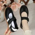 Zapatos Mary Jane retro negros con cierre de velcro y detalles de rayas - 36 / Negro