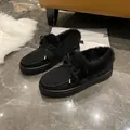 Mocassins d'hiver noirs pour femmes avec doublure en fourrure chaude et nœud élégant - Noir