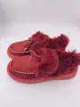 Pantoufles d'hiver rouges confortables avec fausse fourrure, nœud et semelle plate pour femmes - Rouge