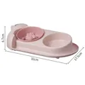 Ergonomic dual pet feeding station in pink featuring slow feeder bowl and size measurements - Double Bowl & Slow Feeder (Plastic) / Small Cat Model (32x17.5x6.7cm) / Pink