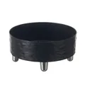 Elevated black stainless steel pet bowl with unique wavy texture and silver legs for cats - Bowl Stand (Water Ripple) / Black