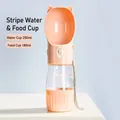 Portable pink 2-in-1 pet water and food feeder bottle with 250ml water and 180ml food cups. - Dual Purpose Water and Grain Style / Water 250ml+Food 180ml / Pink