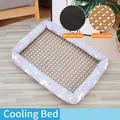 Kühlung Haustierbett mit Rattanmatte und Einhornmuster für kleine Hunde und Katzen - XL Extra Groß (82cm*60cm) / Herz-Pferd