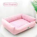 Comfortable pink checkered pet bed for small dogs and cats, soft rectangular style - Size 3 (60x50cm) / Pink Small Grid