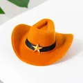 Orange pet cowboy hat with gold star for cats and small dogs cosplay outfit item - S / Brown
