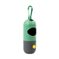 Portable green and grey LED pet waste bag dispenser with a metal carabiner for dogs - Green