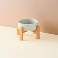 Minimalistischer hellblauer Keramik-Katzennapf mit erhöhtem Bambusständer für Haustiere - Extra Klein 11cm (Einzelnapf Mit Ständer) / Grau
