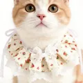 Collar para gatos con estampado de flores, encaje y lazo blanco - Talla única / Rosa Beige