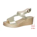 Sandales compensées dorées pour femmes avec texture crocodile et talon plateforme 5,5 cm - 35 / Or