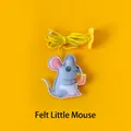 Adjustable grey felt mouse cat toy with yellow elastic string for interactive hanging play - Cartoon Mouse