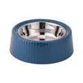 Detachable stainless steel pet bowl with ribbed blue non-slip base for small dogs and cats - With Stainless Steel Inner / Blue