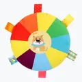 Detailed view of colorful plush dog squeaky toy with rainbow patterns - Cartoon Dog Style / Diameter 15cm