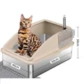 Beige semi-enclosed stainless steel cat litter box 60x40x30cm with side scoop and mat - Beige