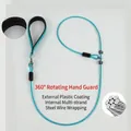 Detailed view of heavy-duty P-chain dog leash with reinforced steel wire core - Webbing Handle Slip Lead (Double Buckle) / Thickness 5mm * Length 70cm / Lake Blue