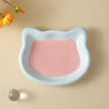 Cute ceramic cat head shaped pet bowl in light blue and pink hand-painted finish - S / Cat Head Shape / Pink Blue Patchwork Plaid