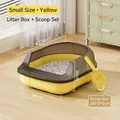 Premium small yellow semi-enclosed cat litter box and matching sifting scoop set - Capsule Litter Box Small / 42.5x34x16cm / Yellow