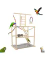 Multi-tier wooden parrot playground stand with colorful swings and bird ladder - M085 Style (M085)