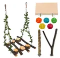 Set di giochi per uccelli in legno naturale con altalena e palline di rattan colorate - Set Da 9