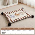 Brown striped pet mat with cute dog print and pom-poms for dogs and cats - Size 3 58*42 (Under 6kg) / Brown Puppy