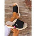 Elegantes sandalias de cuña negras para mujer con tira trenzada y suela gruesa - 36 / Negro