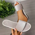 Elegant light grey satin slide sandals for women featuring non-slip soles for indoor use - 35 / White
