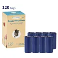 Sacchetti spessi monouso escrementi animali profumo lavanda 120 pezzi rulli antigoccia - Set Scatola 8 Rotoli (120 Sacchetti) / Blu scuro