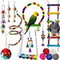 11pcs colorful parrot toy set with ladder, swing, hanging bells and puzzle balls for birds - 15 Piece Set