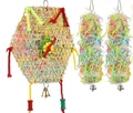 Hangend vogelspeelgoed van gevlochten bamboe en versnipperd papier met bellen - 3-delige set