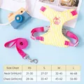 Yellow striped dog harness and leash set with cute cherry embroidery for small dogs - XS / Yellow Plaid