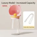 Portable 500ml pet water bottle in pink and yellow with included carry lanyard - L / Pink
