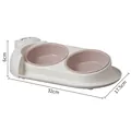 Double pet feeder bowl with 15-degree tilted design for neck protection, beige color - Two Plastic Bowls / Small Cat Model (32x17.5x6cm) / White
