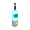 Portable LED pet waste bag dispenser with carabiner, light blue and grey capsule design - Blue