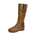 Elegante braune kniehohe Stiefel mit Seitenschnalle und Gummizug für Damen - 35 / Khaki