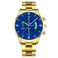 Luxuriöse goldene Edelstahl-Business-Herrenuhr mit blauem Zifferblatt und Datum. - Goldenes Band Blaues Zifferblatt (006)