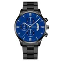 Business-Herrenuhr mit schwarzem Stahlarmband, blauem Zifferblatt und Dreiaugen-Kalender - Schwarzes Band Blaues Zifferblatt (007)
