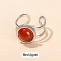 Elegant red agate stone inlay in a silver-toned stainless steel open ring for women - Outer Dia 13mm (Inner Dia 18mm) / Red Agate