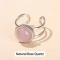 Elegant titanium steel ring featuring a natural pink rose quartz gemstone - Outer Dia 13mm (Inner Dia 18mm) / Natural Rose Quartz