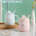 Mugs en céramique chat rose et bleu avec couvercles et cuillères pattes de chat - Style Chaton (1130) / Tasse + Couvercle + Cuillère