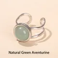 Elegant stainless steel open ring featuring a round natural green aventurine gemstone inlay - Outer Dia 13mm (Inner Dia 18mm) / Natural Green Aventurine