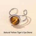 Adjustable stainless steel ring featuring a round natural yellow tiger eye stone - Outer Dia 13mm (Inner Dia 18mm) / Natural Yellow Tiger Eye