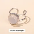 Natural white agate stone open ring in silver-tone stainless steel - Outer Dia 13mm (Inner Dia 18mm) / Natural White Agate
